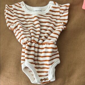 Terry cloth White & Tan Stripe Kids One-Piece